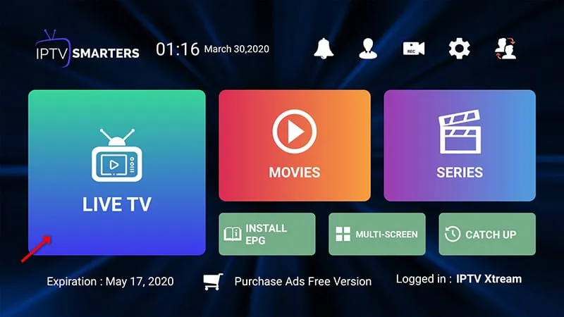 IPTV Smarters live TV interface on Firestick